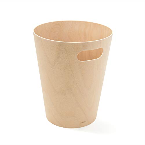 Umbra Woodrow, 2 Gallon Modern Wooden Trash Can Wastebasket or Recycling Bin for Home or Office, Natural