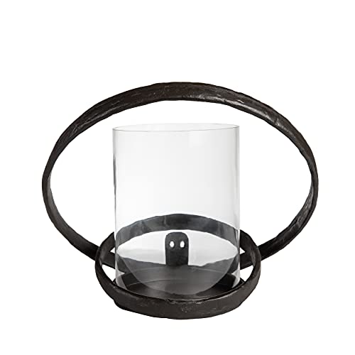 Danya B. Orbits Wall Candle Sconce Aluminum and Hurricane Glass, Rustic Farmhouse Style Mounted LED or Real Candle Holder, Removeable Glass, Wedding and Housewarming Gift