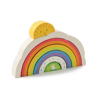 Tender Leaf Toys - Rainbow Tunnel - 7 Pcs Beautiful Wooden Rainbow Stacker - Colorful Rainbow Stacking Toy - Size and Color Recognition