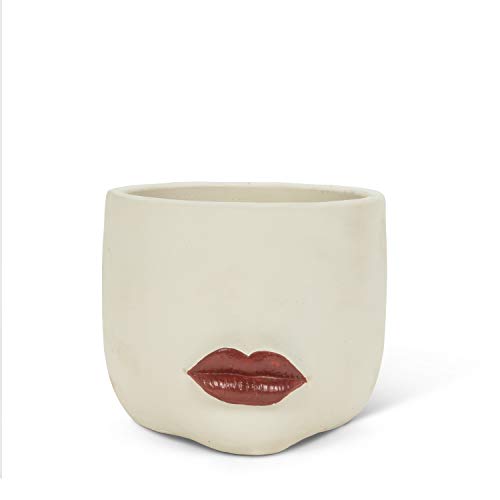 Abbott Collection  Home 27-RUBYWOO-438 Small Lip Planter, Ivory/red