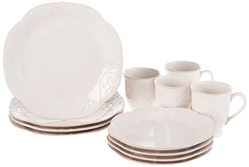 Lenox French Perle 12-Piece Plate & Mug Dinnerware Set, 18.45 LB, White