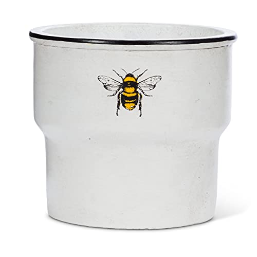 Abbott Collection  27-BUMBLE-664-LG Large Rimmed Planter with Solo Bee, White