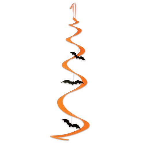 Beistle Felt Bats Spiral Halloween Theme Decoration for Spooky Party Supplies, 30", Orange/Black