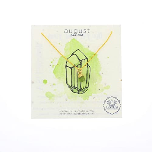 Lotus Jewelry Studio Gold Birthstone Mineral Card Necklace (August, Peridot)