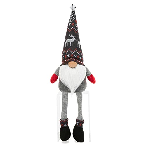 MeraVic Sven Sitting Gnome Black/Red/Grey with Wired Deer Hat, Jingle Bell, Wood Nose, White Beard, Floppy Legs and Boots, 17 Inches, Christmas Decoration