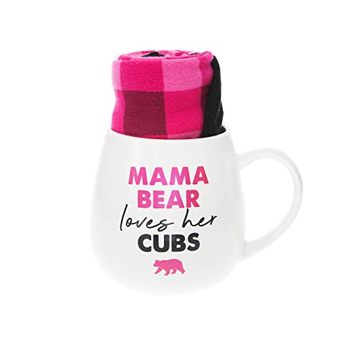 Pavilion Gift Company 71308 Mama Bear Loves Her Cubs Checkered Socks & 15.5 Oz Coffee Cup Mug Gift Set, White