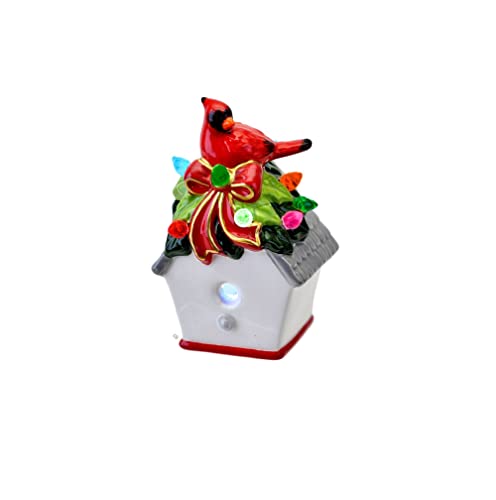 Ganz MX184867 LED Light Up Birdhouse with Cardinal Mini Shimmer Figurine, 4-inch Height, Ceramic