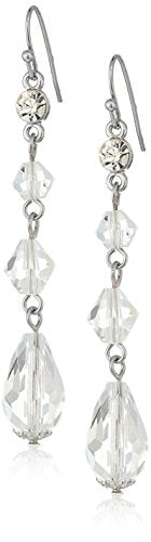 1928 Jewelry Silver-Tone Crystal Linear Drop Earrings