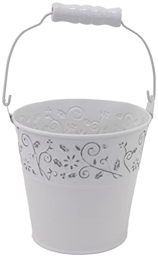 Boston International Spring & Easter Decor Metal Floral Accent Bucket/Pail with Handle, Small, White