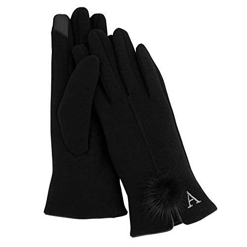 Mud Pie Initial Poof Gloves (H), Black, Polyester and Cotton