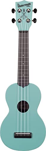 Kala Waterman Glow-In-The-Dark Aqua Blue Matte Soprano Ukulele with Custom Ukulele Tote Bag and Quick Start Guide (KA-SWG-BL)