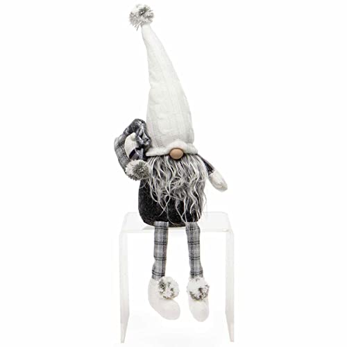 MeraVic Gnome with Cable Knit Sweater Hat, Wood Nose Grey Beard, Arms and Floppy Legs Large, 17 Inches - Christmas Decoration