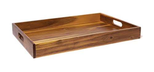 Lipper International 1295 Acacia Large Serving Tray with Cut-Out Handles, 20.5-inch Width