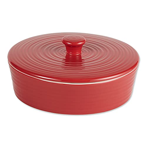 RSVP International Stoneware Tortilla Warmer & Server with Lid, Dishwasher, Microwave and Oven Safe, 8" Dia x 3", Red