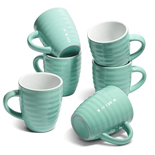 ComSaf Ceramic Coffee Mugs Set of 6, 15 oz Large Coffee Mug Tea Cup for Office Home, Porcelain Mug with Handle for Cocoa Cappuccino Cereal, Novelty Mug as Christmas Holiday Gift, Mint Green