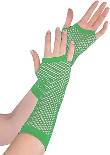 Amscan Perfect Team Spirit Fishnet Fingerless Glove Accessory, Green, One Size, 2ct Party Supplies