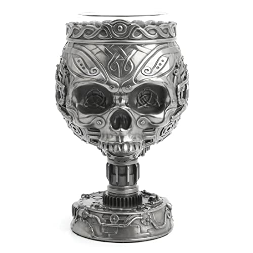 Unicorn Studio Veronese Design 6 3/4" Tall Steampunk Celtic Knot Pattern Skull Stand Voltive Candle Holder Resin Sculpture Petwer Finish Statue