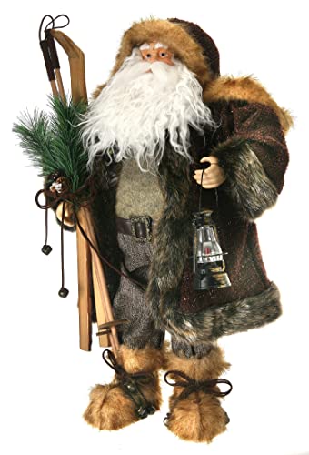 Regency International 25" Wooven Burlap Santa with Skiis and Lantern