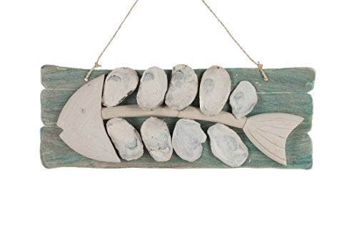 HS Seashells The Seashell Company White Oyster Bones Fish Sign 14"