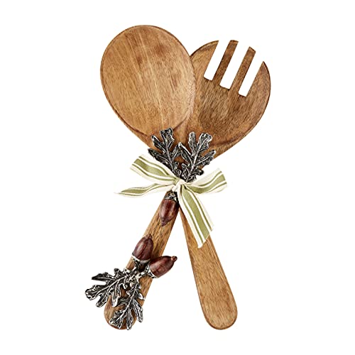 Mud Pie Acorn Salad Server Set, 11.5 inch, Mango Wood