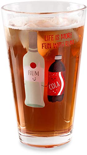 Pavilion Gift Company Life Is More Fun With Rum-Rum & Coke 16 oz Pint Glass Tumbler, Red