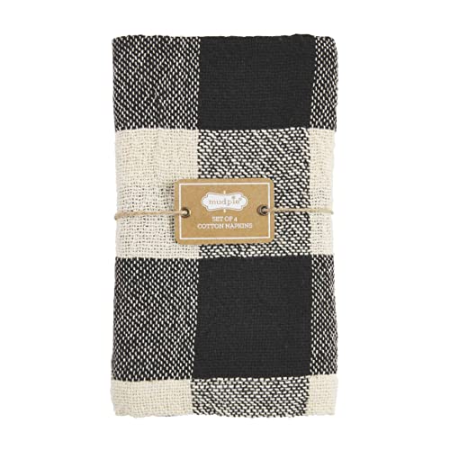 Mud Pie Cotton Buffalo Check Napkin Set of 4,Black