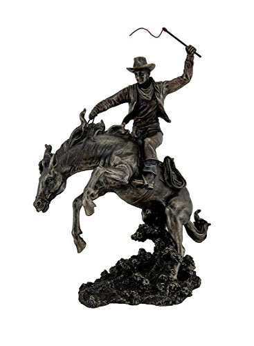 Unicorn Studio Resin Statues Bronzed Rodeo Cowboy And Bucking Bronco Statue 13 Inches Tall 9 X 15.5 X 5.5 Inches Bronze
