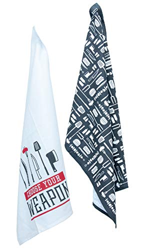 Boston International Cotton Kitchen Dishcloth Tea Towels, Set of 2, 28 x 18-Inches, Choose Your Weapon