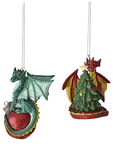 Ganz MX179760 Dragon Ornaments, Set of 2, 2.75 Inches Height, Multicolor