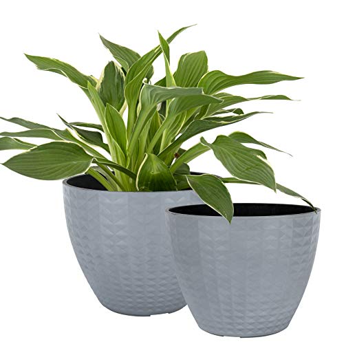 La Jol√≠e Muse Flower Pots Outdoor Indoor, Garden Planters, Modern Chic Planters with Geometric Mosaic Texture Patterns, Set of 2, Gray Dawn (8.6 + 7.5 Inch)