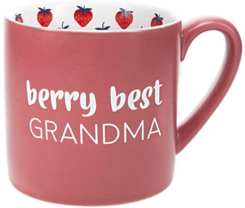 Pavilion Gift Company Berry Best Grandma-15oz Pink Strawberry Stoneware Coffee Cup Mug, 15oz, Blue