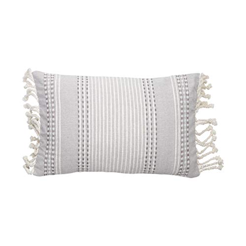 Foreside Home & Garden Gray Woven 14 x 22 inch Decorative Cotton Throw Pillow Cover with Insert and Hand Tied Tassels