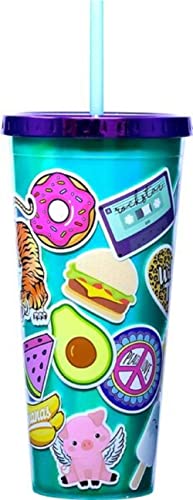 Spoontiques Good Vibes Sticker Art Foil Cup, Gift for Kids and Adults, Holds Hot and Cold Beverages