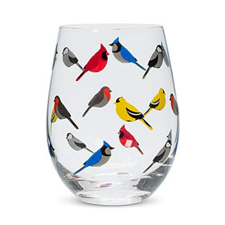 Abbott Collection  27-Flock-SG Multi Bird StemlessGoblet-5" H(14oz), 5 inches H