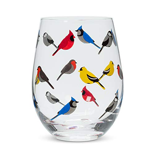 Abbott Collection  27-Flock-SG Multi Bird StemlessGoblet-5" H(14oz), 5 inches H