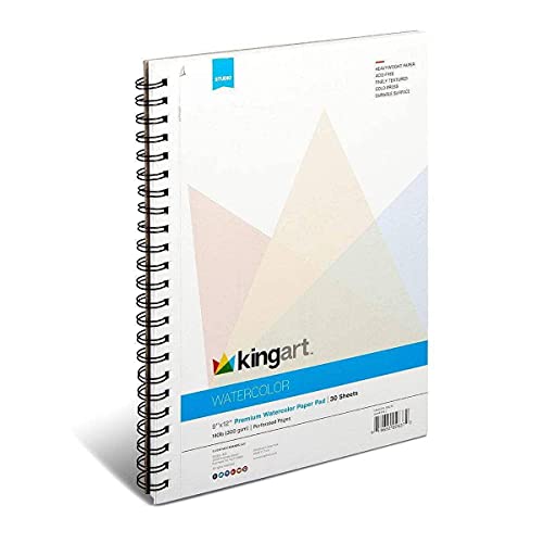 KINGART Pad, Textured, Perforated, Cold Press, Side Wire Bound, 140 Lbs. (300G), 9" X 12", 30 Sheets Watercolor Paper, White