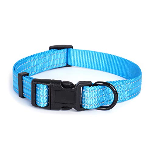 Mile High Life | Dog Collar | Nylon Thick Fabric | with Reflective Straps Three Line | Hot Blue, Small (Pack of 1)