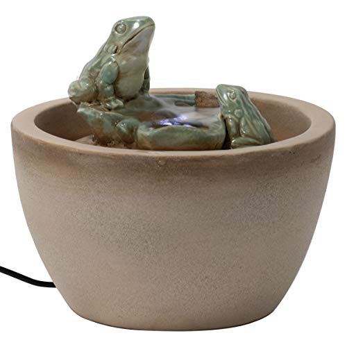 Foreside Home and Garden Multicolor Ceramic Frog Indoor Water Fountain with Pump