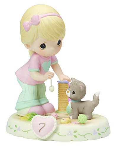 Precious Moments,  Growing In Grace, Age 7, Bisque Porcelain Figurine, Blonde Girl, 154034