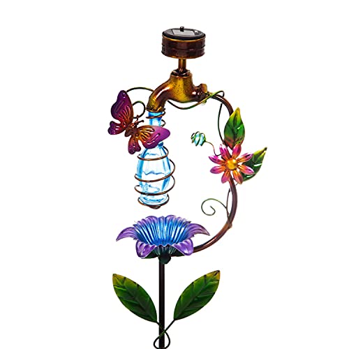 Evergreen Garden 34.5 Inch Solar Garden Faucet Garden Stake, Butterfly D√©cor for Homes Gardens and Yards
