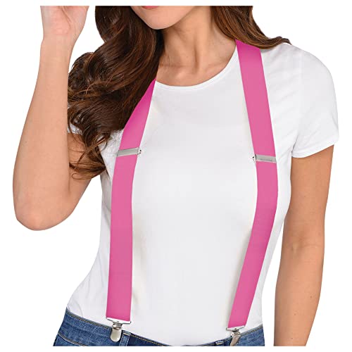 Amscan Adjustable Metal Clip Accessory Suspenders, 1 piece, Pink