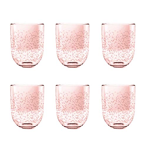 TarHong Bubble Double Old Fashion Glass Blush, 15.5 oz, Premium Plastic, Set of 6