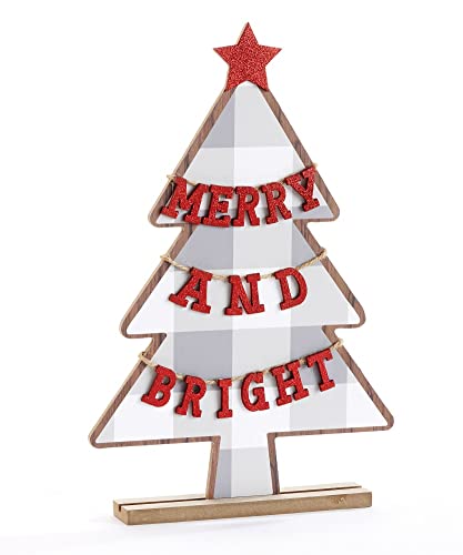 Giftcraft 682435 Christmas Table Top Plaid Tree D√Å√º√°cor with Sentiment, 38.10 inch, Medium Density Fiberboard