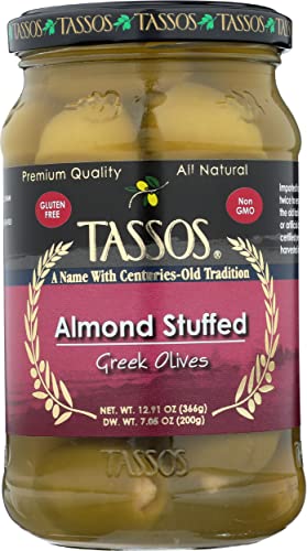 Tassos: In Sea Salt Brine Stuffed Almond Evian Olives, 13.10 Ounce
