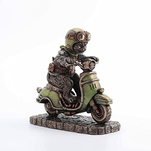 Unicorn Studio Veronese Design 5 1/2 Inch Steampunk Cafe Racer Cat Scooter Resin Figurine Bronze Finish