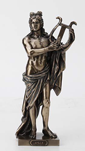 Unicorn Studio Veronese Design 10 Inch Greek God Apollo Playing Lyre Cold Cast Resin Bronze Finish Statue Home Decor