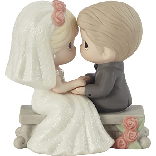Precious Moments Bride and Groom Sitting On Bench Figurine
