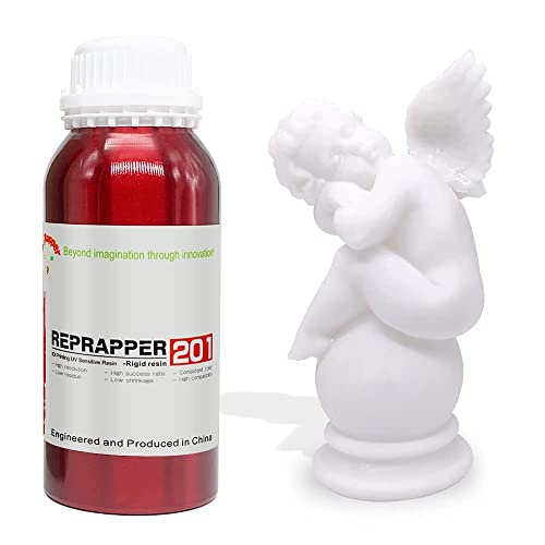 RepRapper 201 3D Printer Resin 405nm Fast UV-Curing Standard Photopolymer Resin with High Precision and Low Shrinkage & Excellent Fluidity, Easy to Print Model for LCD 3D Printing White 500g