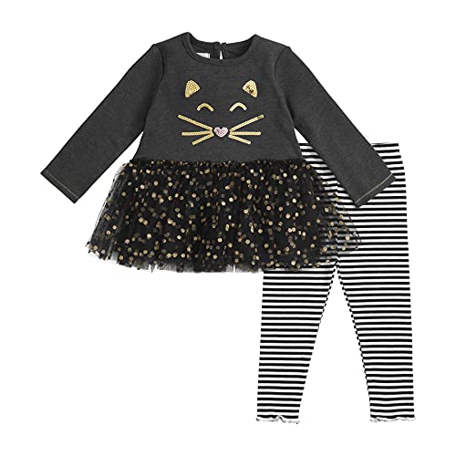 Mud Pie Baby Girls Cat Mesh Tunic And Legging, 2T US, Black