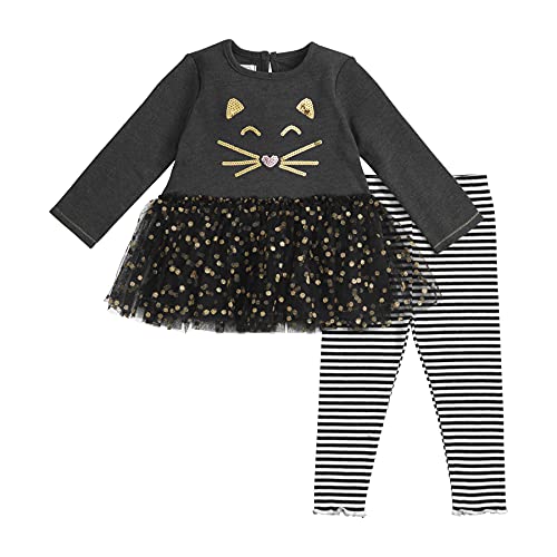 Mud Pie baby girls Cat Mesh Tunic And Legging,3T US, Black